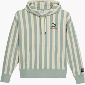 Puma NYC Flagship Remix Logo Hoodie In Stripe Turquoise/Beige Size: Large